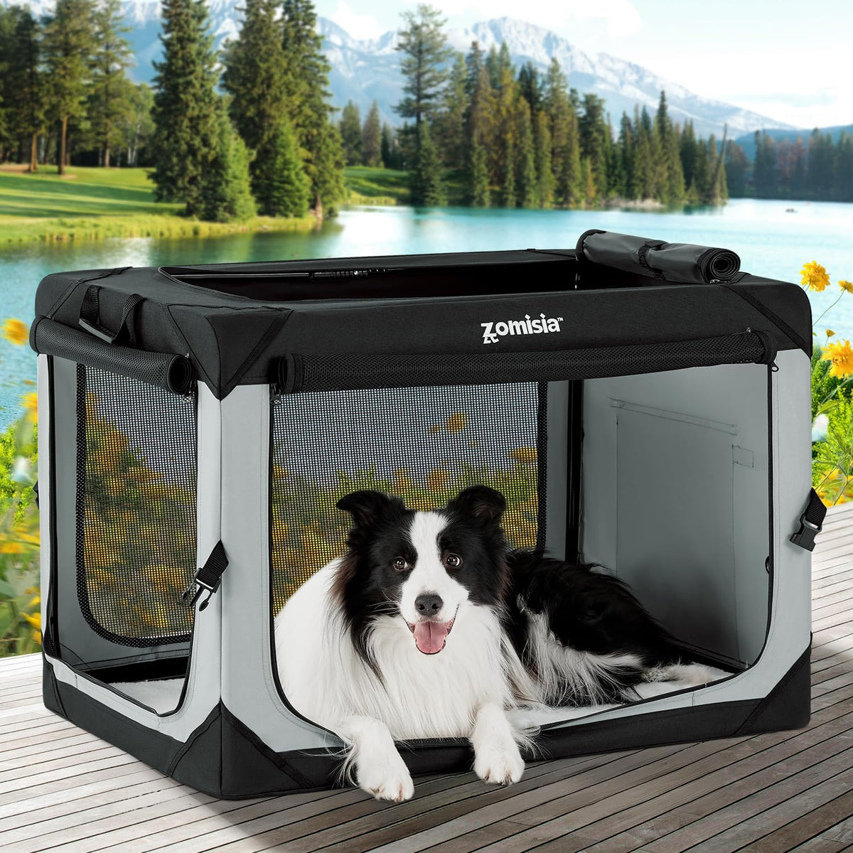 36 Inch Collapsible Dog Crate for Large Dogs - 36.0"L x 25.0"W x 25.0"H / Grey