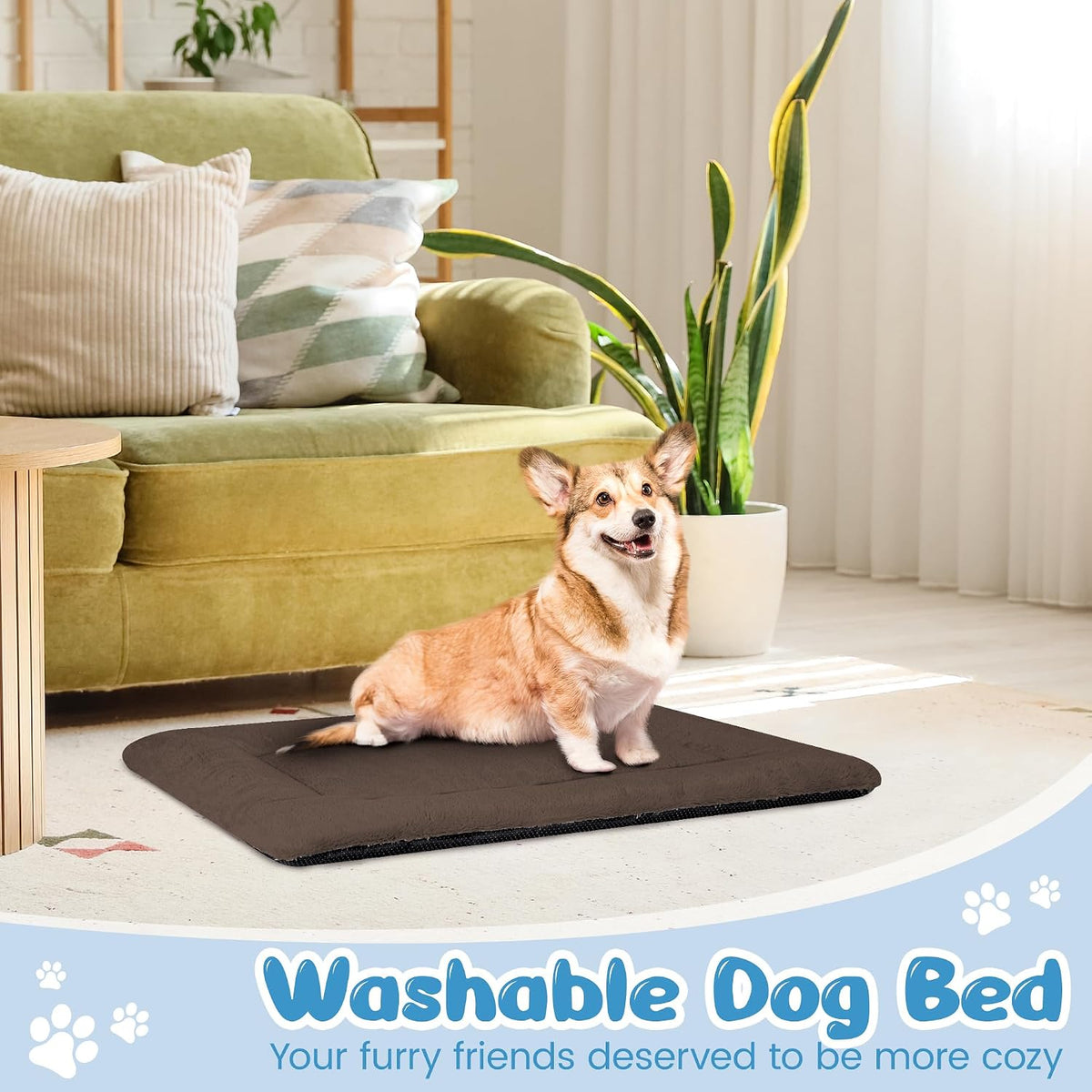 Dog Crate Pad, Washable Cozy Dog Bed Mat for Medium Dogs 36"x23" - 30.0"L x 20.0"W x 1.5"Th / Brown - image 4