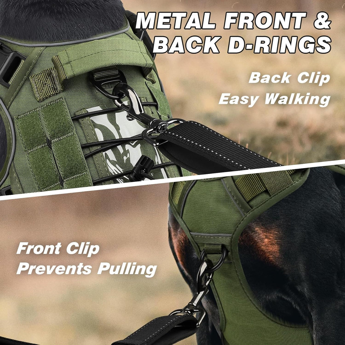 Tactical Dog Harness for Large Dogs - Green / Medium: 30-50 lbs (Chest:24-28",Neck:17-19") - image 2