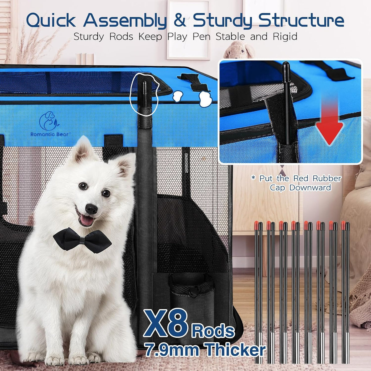 ROMANTIC BEAR Dog Playpen, Foldable Pet Puppy Cat Playpen, L - Blue / Medium(31"x23"x21") - image 4