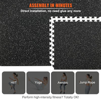 VEVOR 0.56Inch 48sq.ft 12 Tiles Gym Flooring for Home Gym, Rubber Top with High Density EVA Foam,25 x 25In Gym Floor Exercise Equipment Mats, Interlocking Gym Mats, Puzzle Workout Mats, Black & Grey