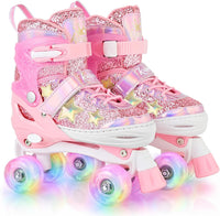 Kuxuan Adjustable Roller Skates with Fun Illuminating Rollerskate - Star Pink / Medium - Big Kid(1-4US)