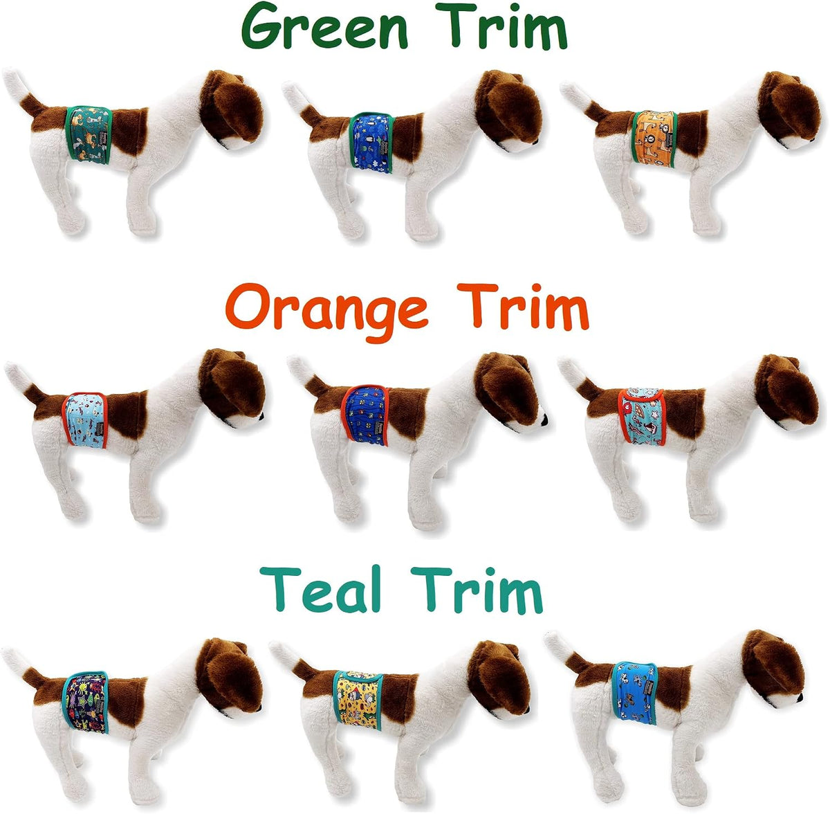 Pack of 3 Dog Belly Band Puppy Diapers Male Boy Belly Wrap Reusable - L: Waist 15" - 17" / Pack of 3 - Green Trim - image 2