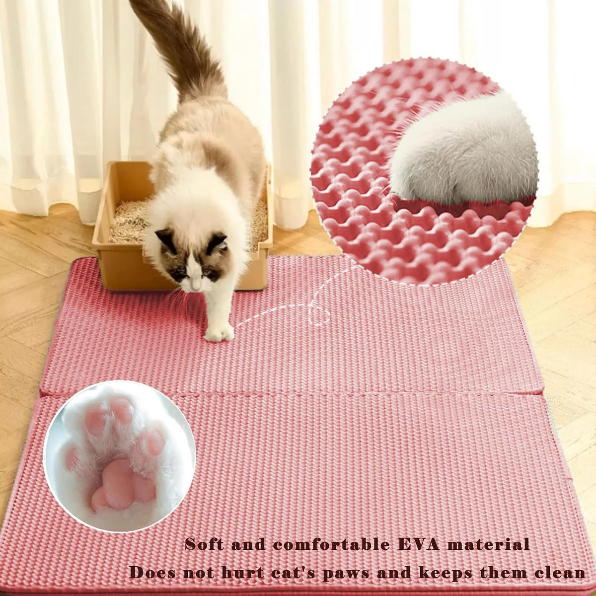 Cat Litter Mat, Honeycomb Double Layer Litter Trapping Mat – Daily Care for Cats - Pink / 35x24 Inches - image 3