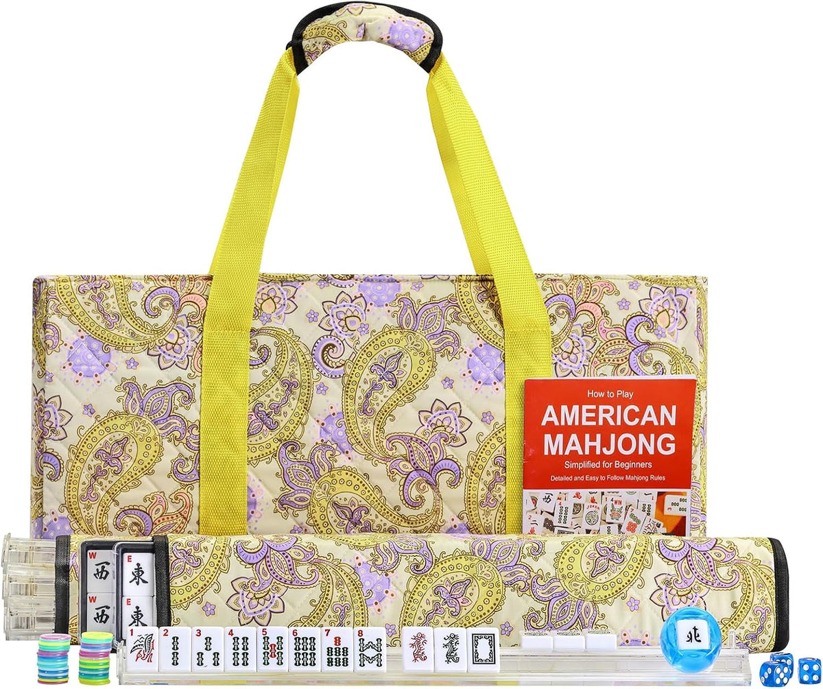 American Mahjong Game Set, 166 Quality White Tiles - Yellow