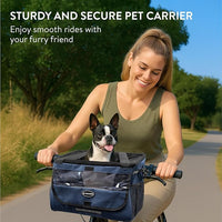 Navaris Pet Carrier for Bikes - Bike Basket Dog Carrier - Ideal Carriers for Small to Medium Dogs Up to 10kg (22lbs) - Drawstring Bag with Secure Locks and Strap - Blue