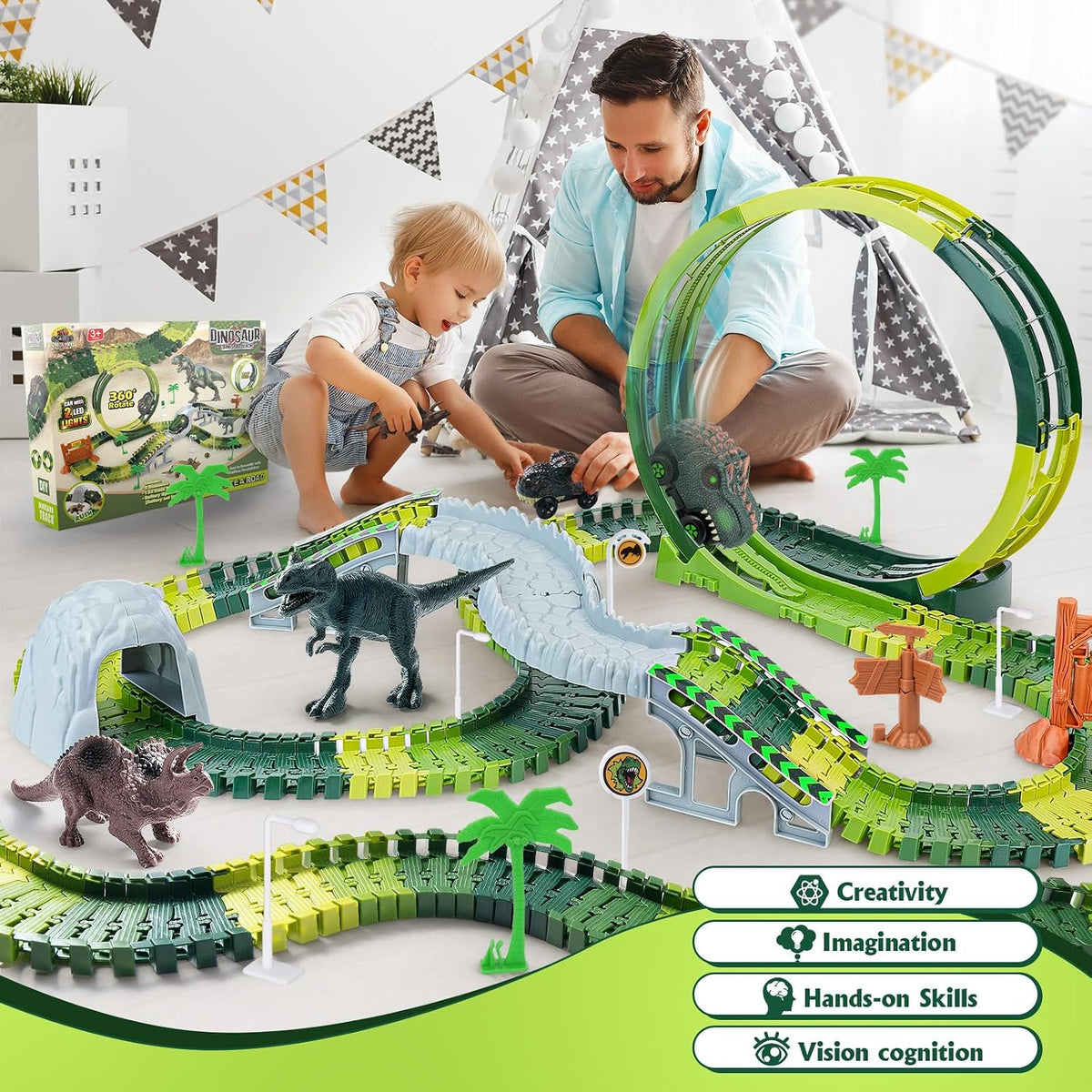 264 PCS Construction Race Tracks for Kids Toys - 360° Dino Race Track - image 4