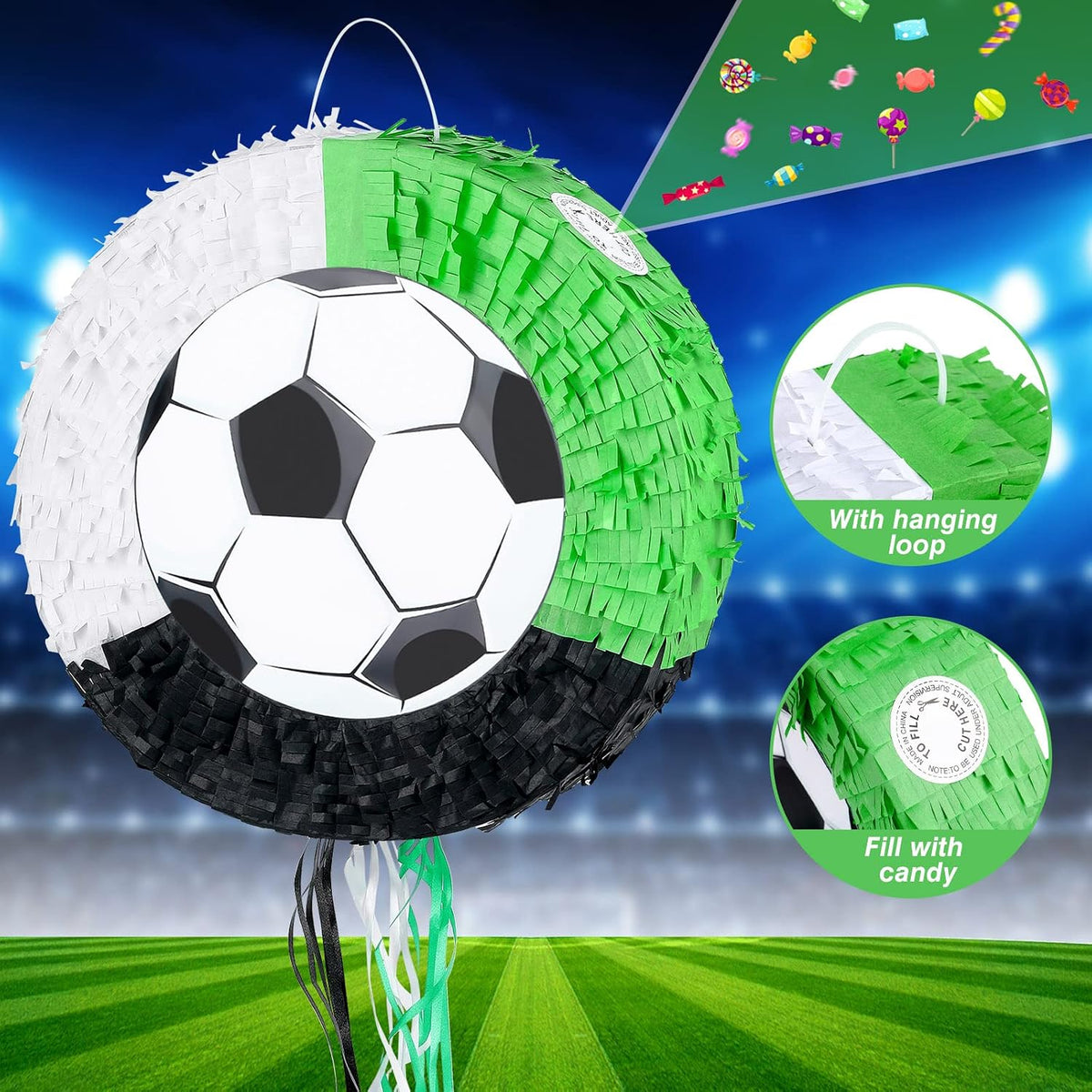 3 Pcs Soccer Ball Piñata with Blindfold Stick Soccer Birthday Party - Soccer - image 3