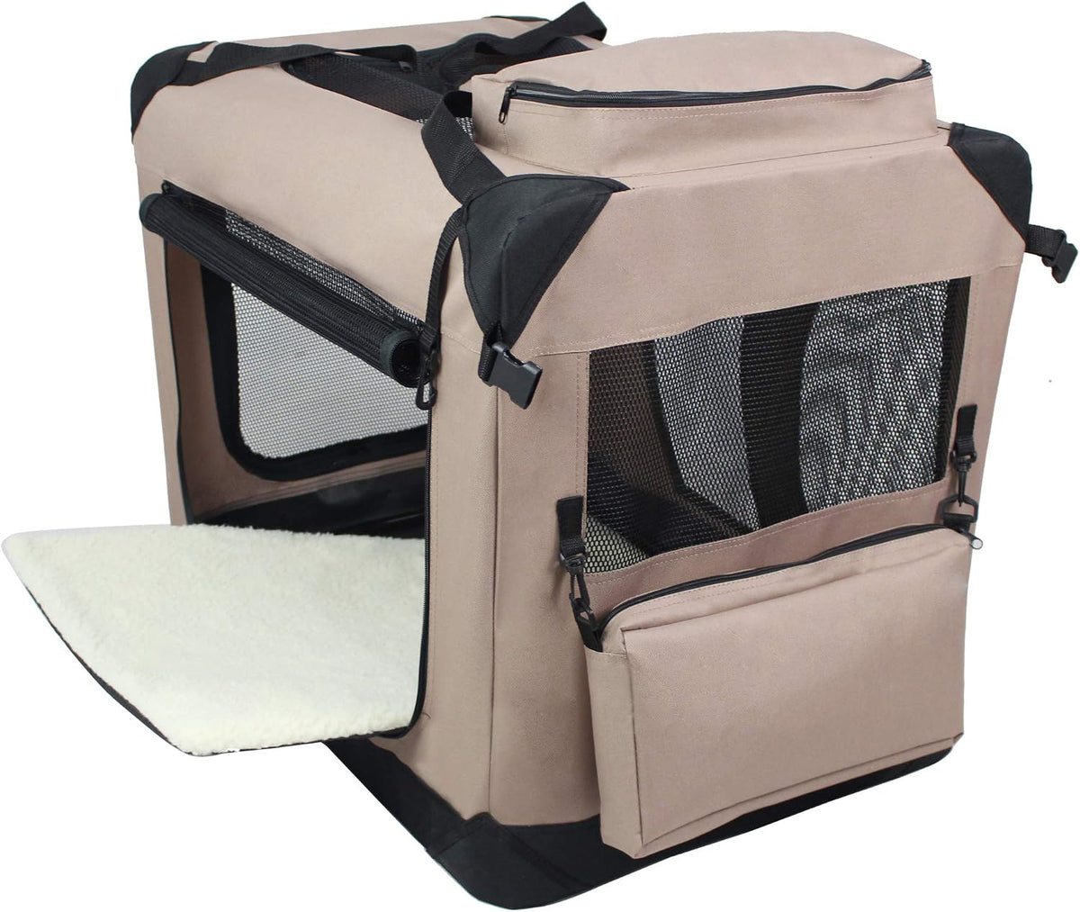 EliteField 3-Door Soft Dog Crate with Bed & Carrying Bag – Essentials for Dogs - Khaki / 30.0"L x 21.0"W x 24.0"H - image 2