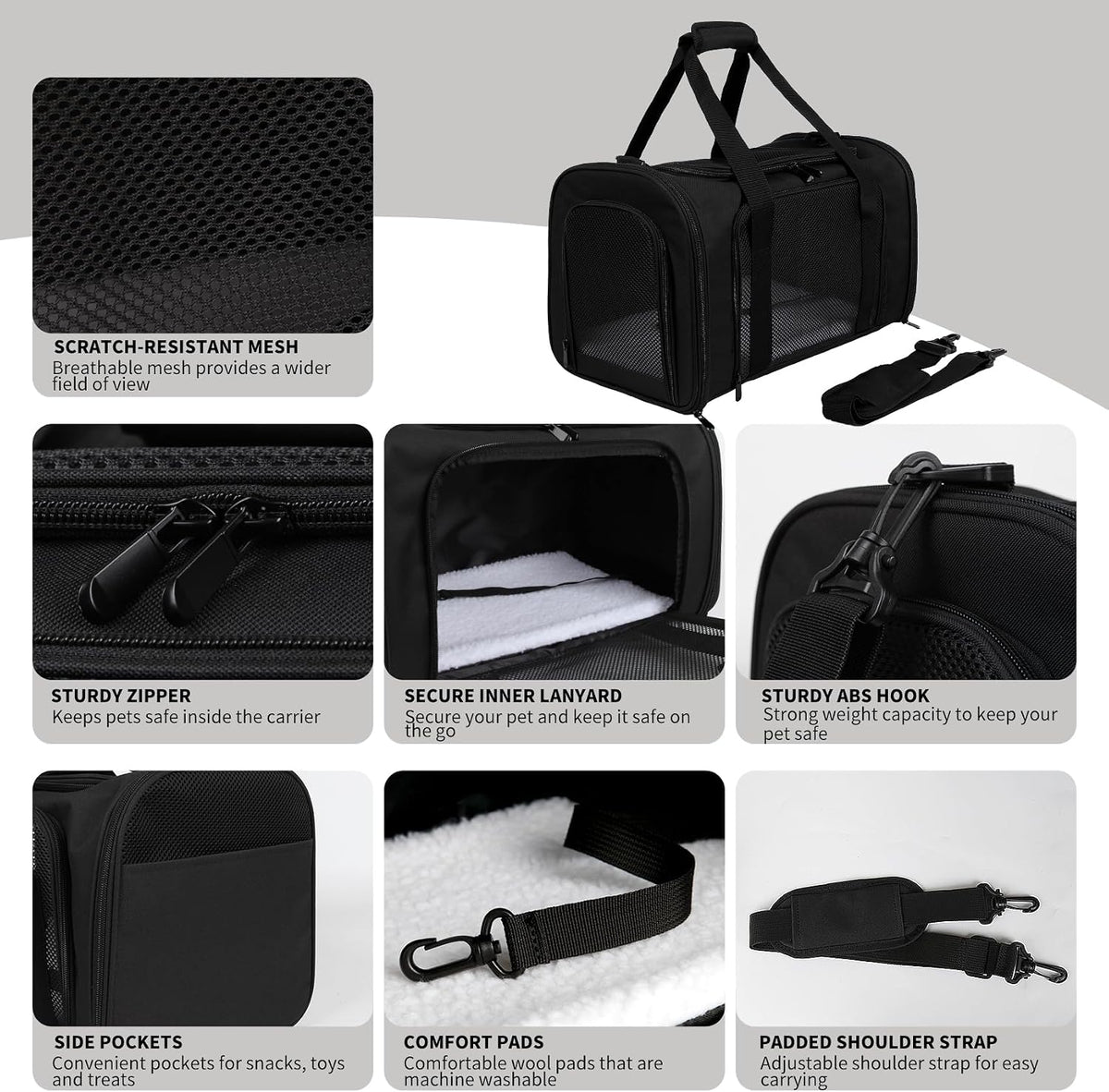 Cat Dog Carriers Soft-Sided - 17.0"L x 11.0"W x 11.0"H / black - image 3