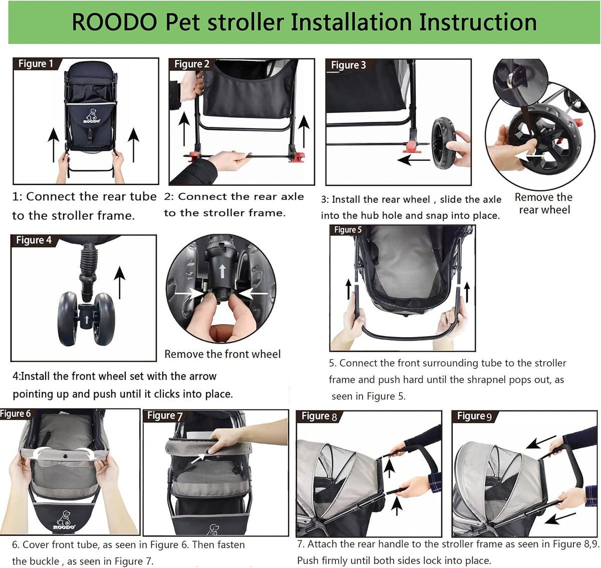 ROODO 3 Wheel Dog Pet Cat Stroller Best Lightweight Foldable Compact - Cationic Green - image 4