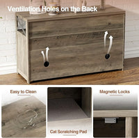 Cat Litter Box Enclosure for 2 Cats, 47" Double Hidden Litter Box Furniture with Scratch Pad, Farmhouse Indoor Litter Box Cabinet Cat Washroom, Grey
