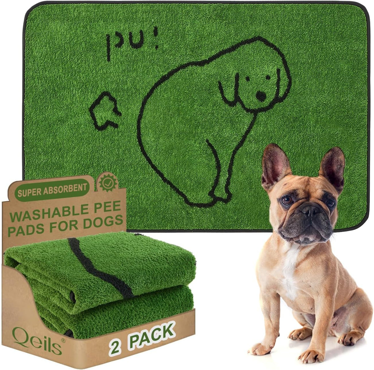 Reusable Puppy Pads, Washable Pee Pads for Dogs 18" x 24" 2 Pack - Pupu-Polyester / 36"x24"(Pack of 2)