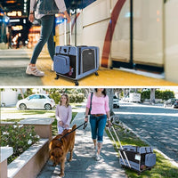 Petskd Extra Large Cat Carrier with Wheels and Litter Box 24"x17"x17" for Large Cat or 2 Small Cats, Collapsible Soft Sided Pet Carrier for Car Travel with Lockable Safety Zippers(Blue)