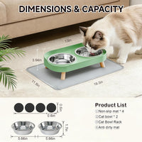 Elevated Cat Bowls with Food Mat - Green - image 4