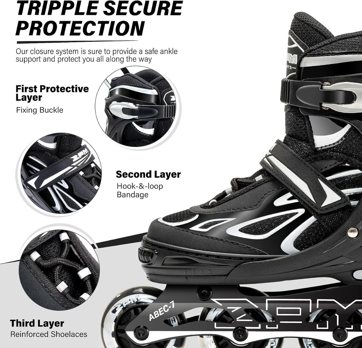 2PM SPORTS Adjustable Inline Skates for Kids, Youth and Adults - Silver / Large - Youth (4.5-8 US) - image 4