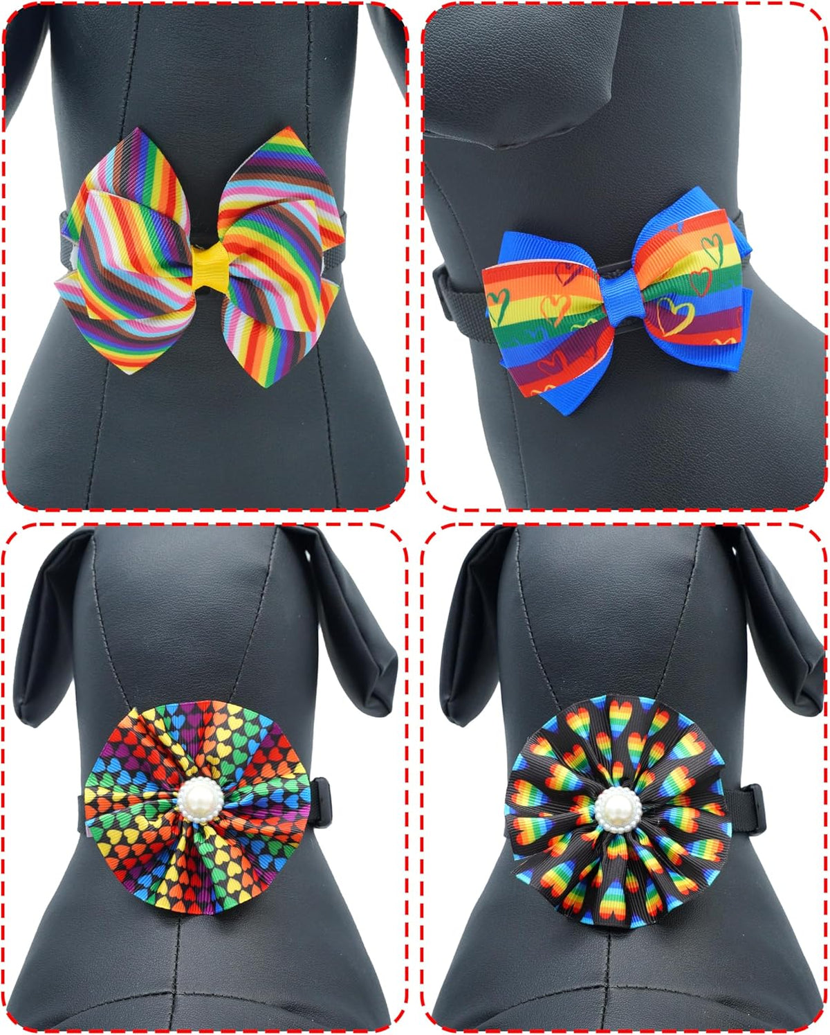 PET SHOW Holiday Dog Bowties Flowers for Small Dogs Slide on Collar – Essentials for Dogs - Rainbow-12pcs - image 4