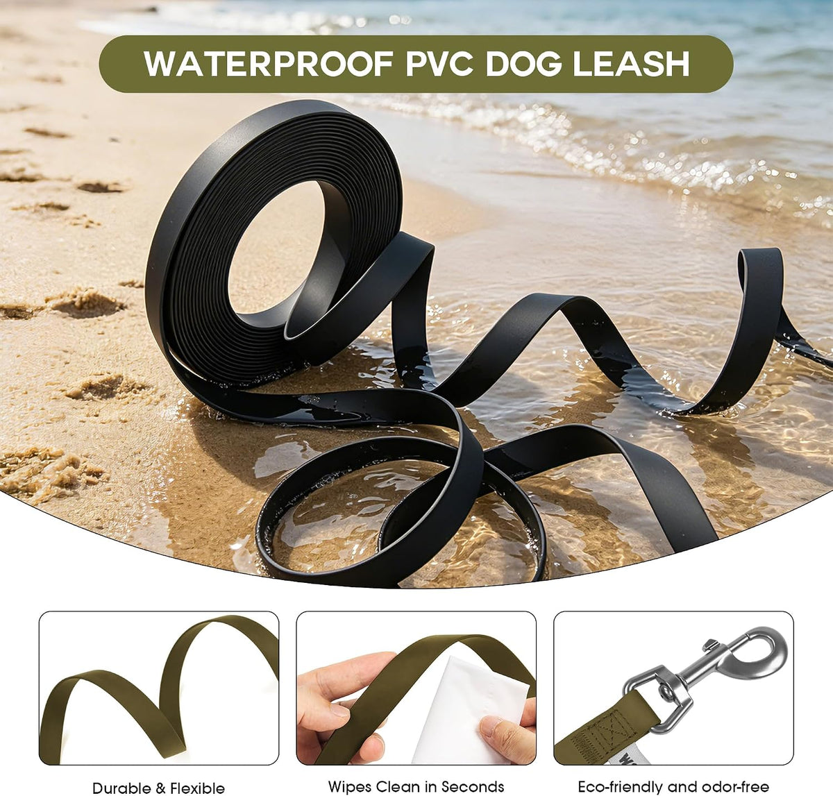 Wolfone Waterproof Dog Leash 10FT Long Line Training Leash for Dogs – Essentials for Dogs - 30ft x 0.75 IN / Army Green - image 2