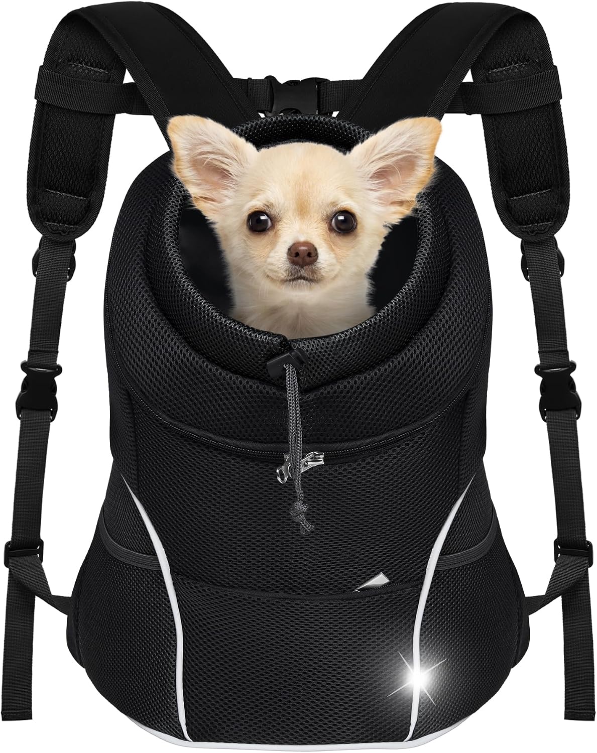Dog Front Carrier Backpack, Adjustable Breathable Dog Backpack – Essentials for Dogs - Jet Black / Medium (4.5-8lbs)