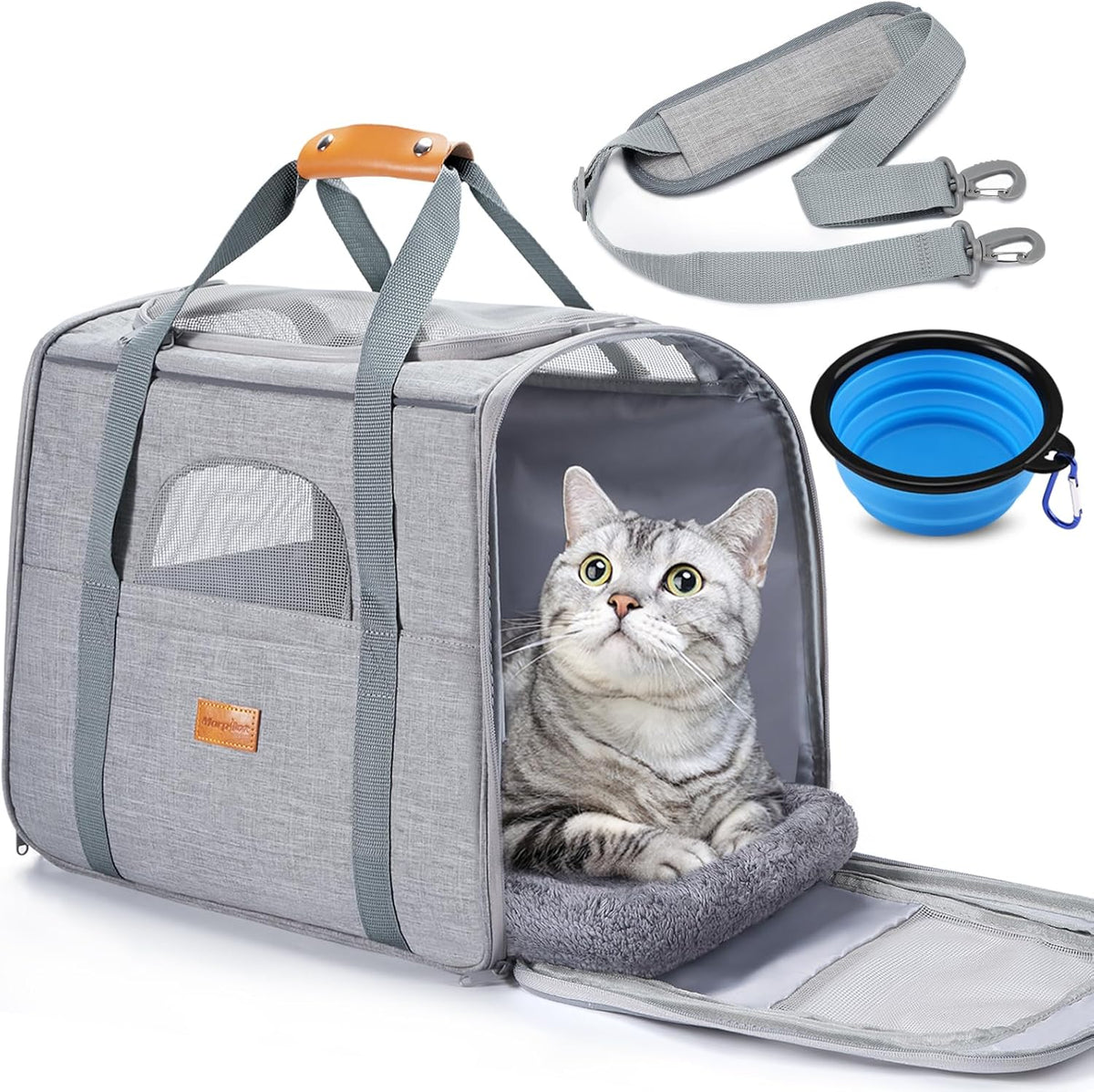 Morpilot Cat Carrier Soft for Large Medium Cats and Puppy up to – Essentials for Dogs - Light Gray / 17.3"L x 12.2"W x 13.4"H