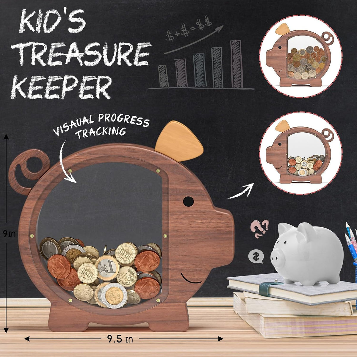 Summidate Pink Piggy Bank for Kids Girls - Walnut Wood Piggy / Standard - image 4