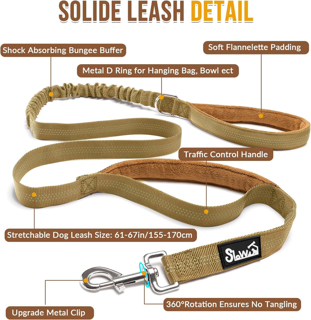 SlowTon No Pull Dog Harness and Leash Set, Heavy Duty - Tan / Medium - image 4