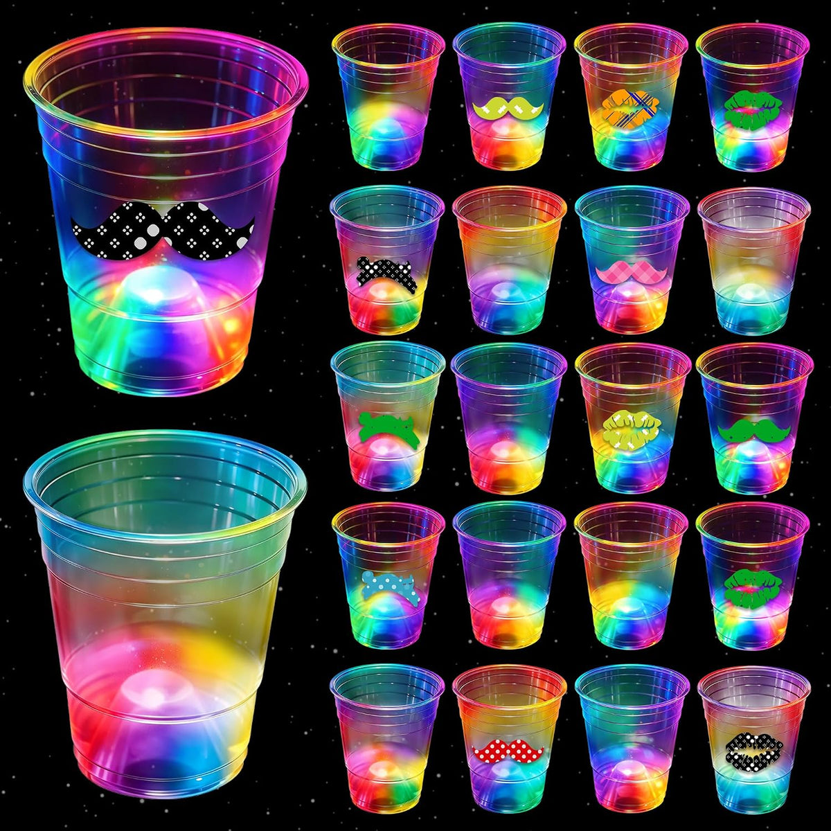 mishunyus 40 pack light up party cups, 16 oz plastic cups with LED flashing color lights