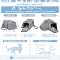 Petsfit Medium Expandable Cat Carrier for Air Travel - 16.0"L x 10.0"W x 9.0"H / Light Gray - image 2