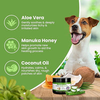Hot Spot Treatment for Dogs, Cats & Pet Wound Care: Healing Ointment for Pets Itchy Skin Relief, Dry Skin Treatment, Natural Allergy Relief, Dog Paw Balm + Manuka Honey, Aloe Vera, Vitamin E (4 Oz.)
