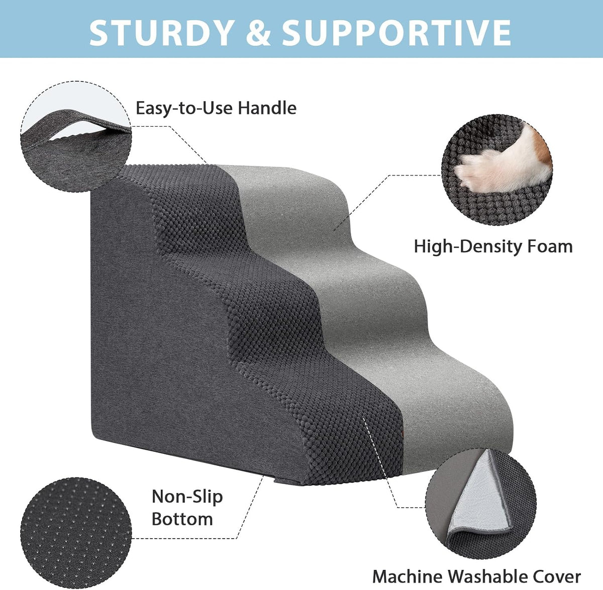 Garnpet Dog Stairs for Couch Sofa and Chair - Fleece 3-Step / Dark Grey - image 2