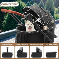 Pet Stroller with 4 Wheels, Foldable Pet Travel Carrier for Small/Medium Dogs Cats up to 50lbs, Detachble Portable Pet Bag, Storage Basket, Car Seat 3 in 1 Multifunctional (Black)