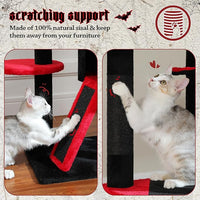 PEQULTI Tall Cat Tree, Floor to Ceiling Cat Tree Tower Adjustable [90.5''-100.4''=230-252CM] with Cat Condo, Hammock and Scratching Post, Gothic Cat Climbing Tree for Indoor Large Cats, Black