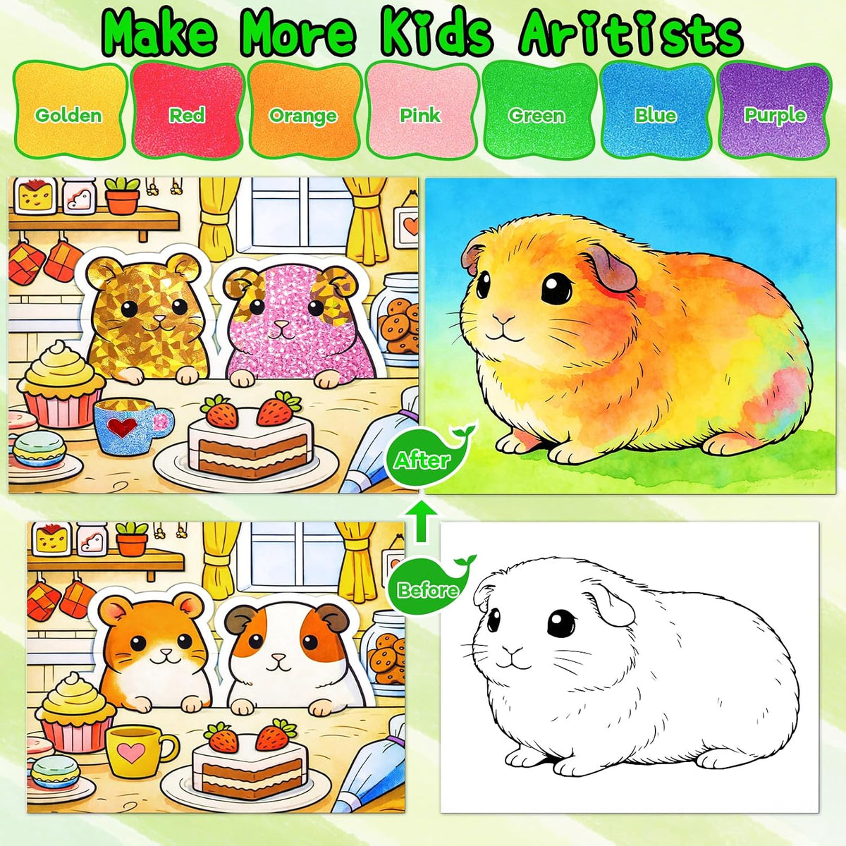 CHICAUP Paint with Water Coloring Books for Kids - Shimmer Animal Green - image 2