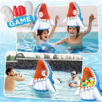 iPlay, iLearn kids shark pool toy, inflatable 3-in-1 floating game with basketballs and toss balls - view 2