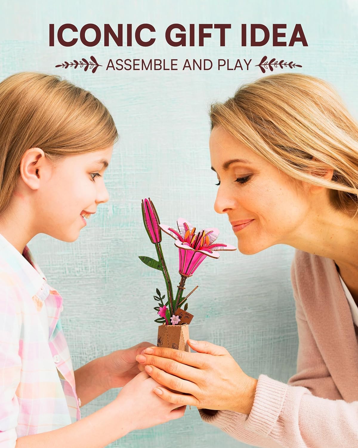 Wowood 3D wooden pink lily flower puzzle assembled model - view 21