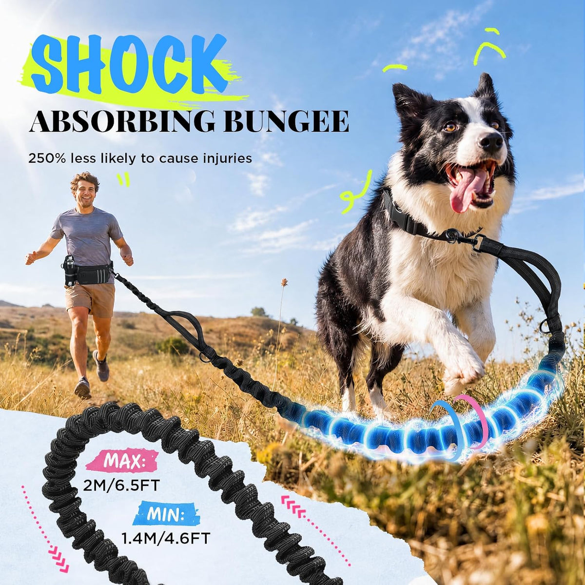 Hands free dog leash with waist belt, bungee line and storage pouch - view 3