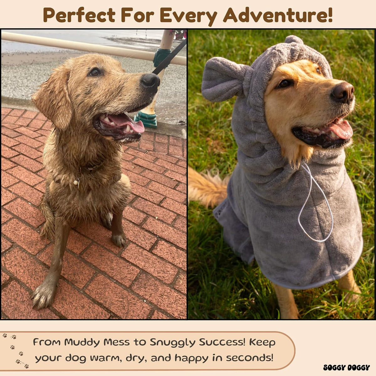 SOGGYDOGGY US: Luxury Dog Bathrobe - Gray / S (12-18in) - image 2