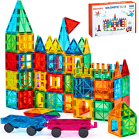 Gemmicc 100 PCS Magnetic Tiles with 2 Cars - 100 PCS