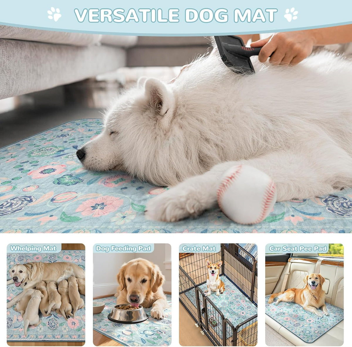 Lahome Botanical Washable Reusable Pee Pads for Dogs, 36x48 - Blue-01 / 3FT x 4FT (Pack of 2) - image 3