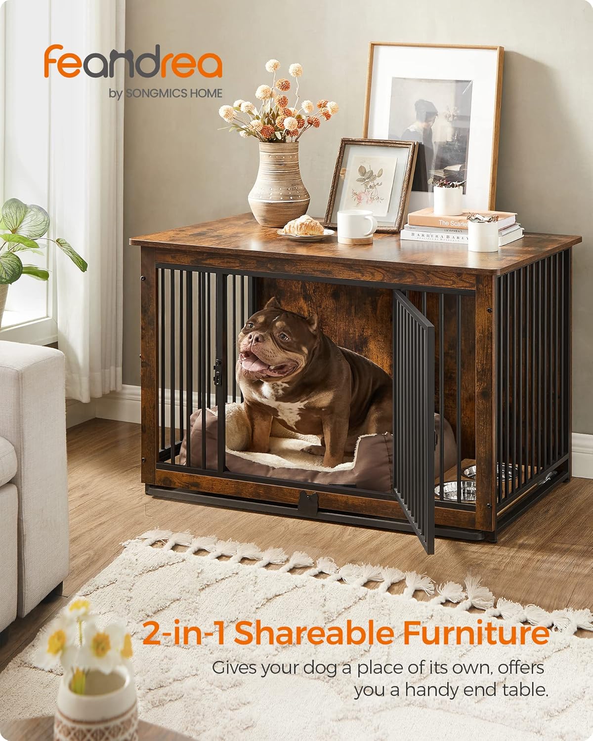 Feandrea 38" Dog Crate Furniture - Rustic Brown / 38.6"L x 25.6"W x 27.6"H - image 2