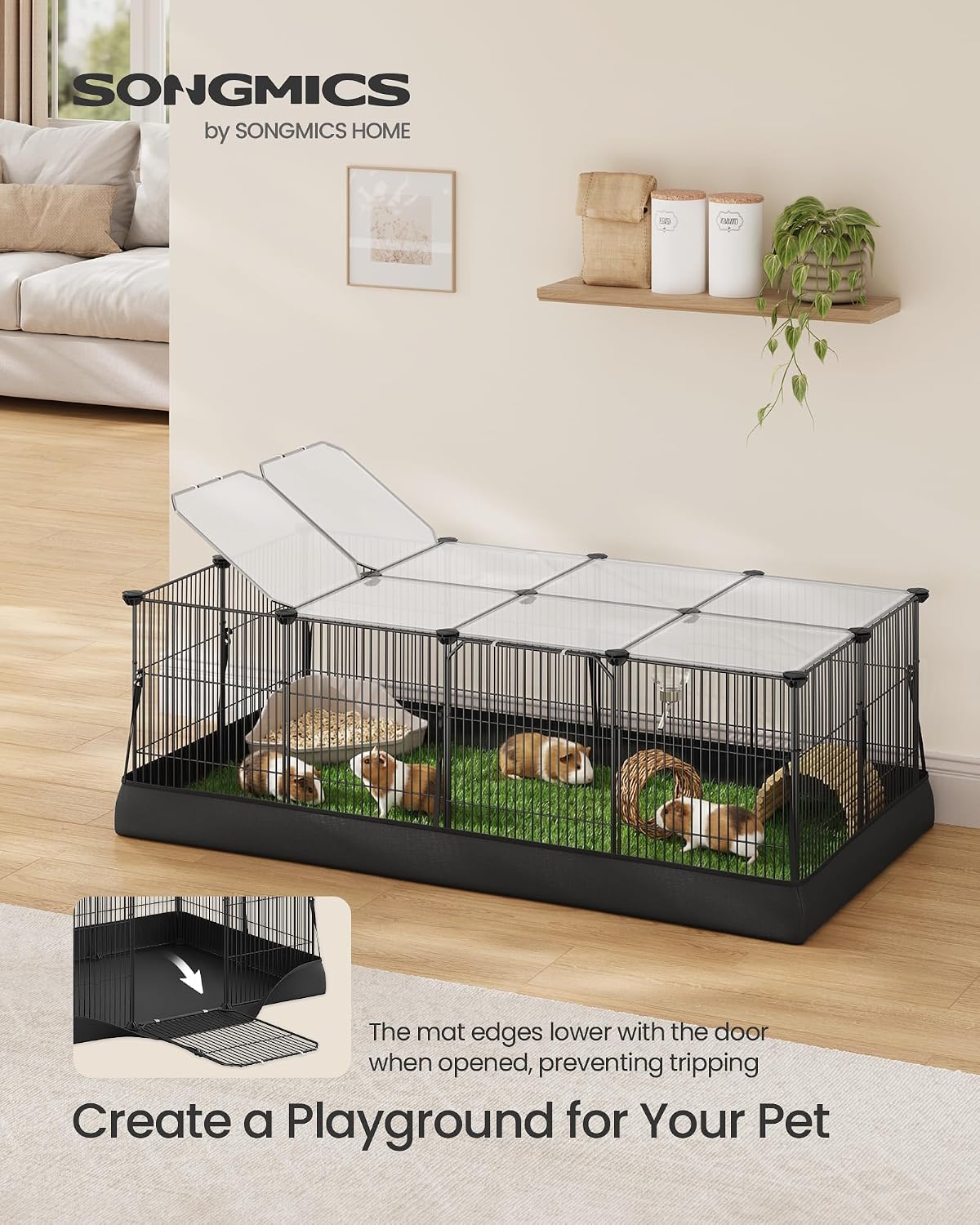 SONGMICS Pet Playpen with Floor, Small Animal Playpen – Essentials for Small Pets - Black / 20 Panels - 48.4"L x 24.8"W x 16.3"H - image 2
