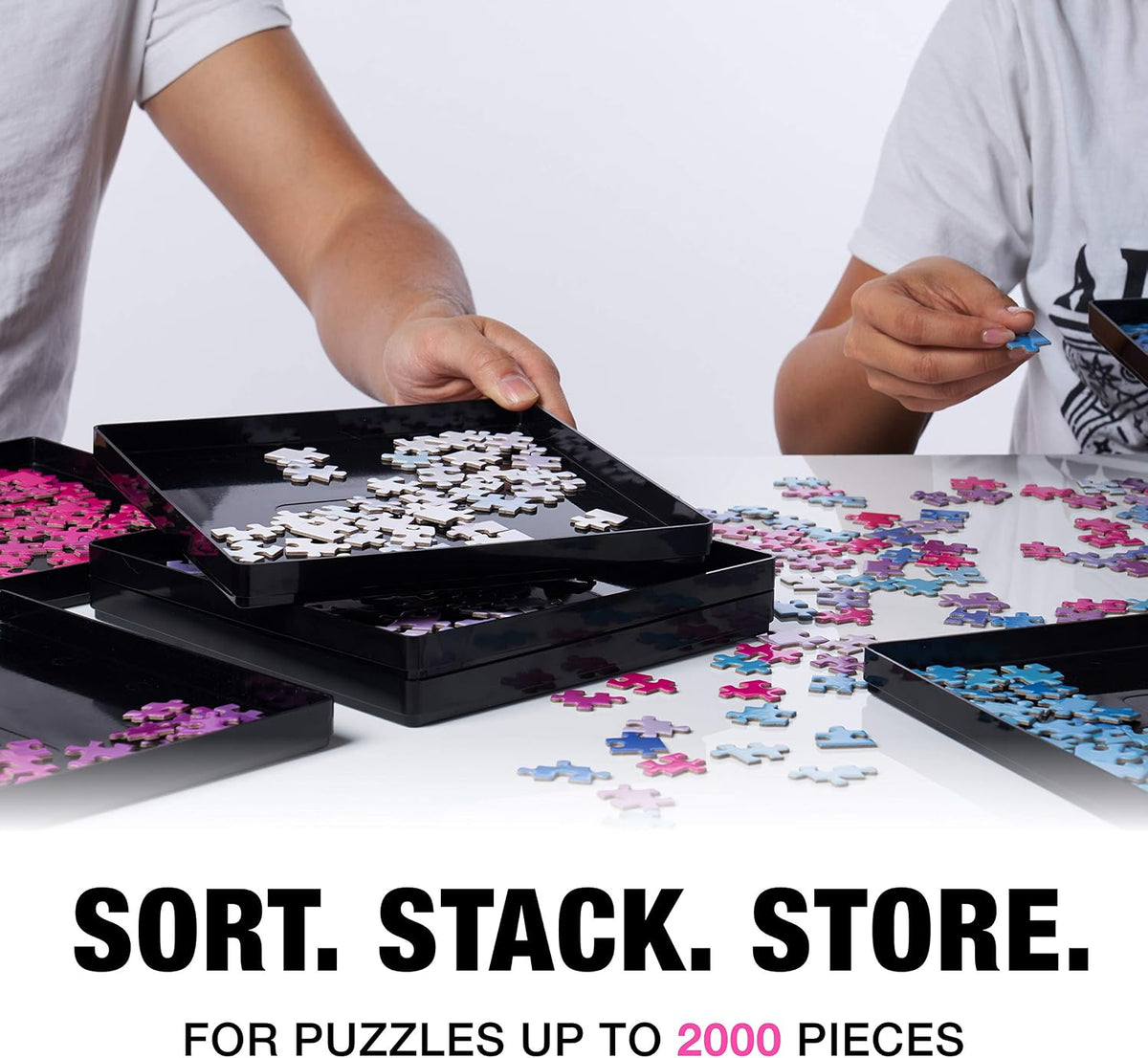 Tidyboss 8 Puzzle Sorting Trays with Lid 8" x 8" - Black / 10"x10" - image 3