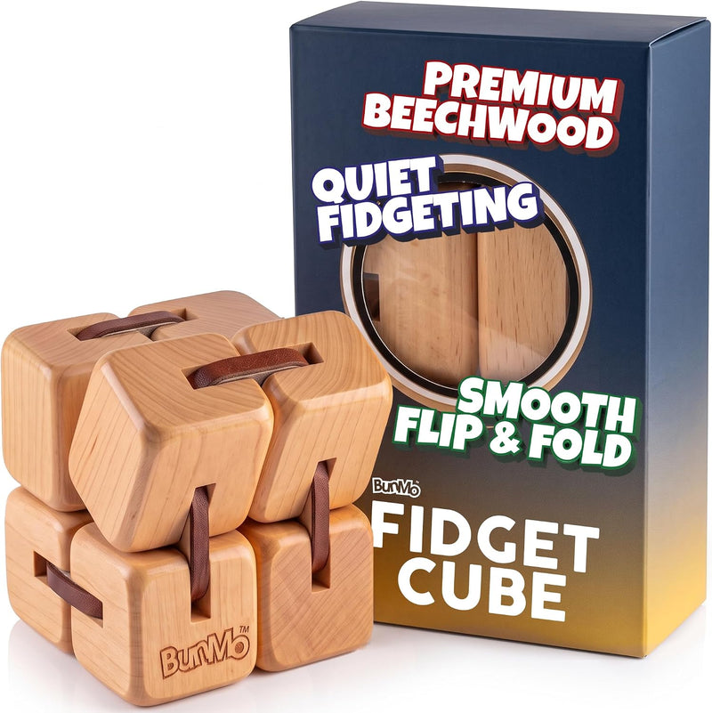 BunMo Wooden Fidget Cube, Beechwood Infinity Cube Fidget Toy