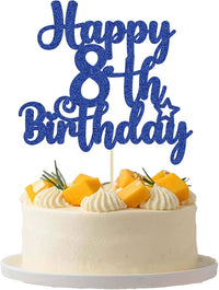 Gyufise 1Pc Happy 80th Birthday Cake Topper Glitter Cheers to 80 - 8th / Blue