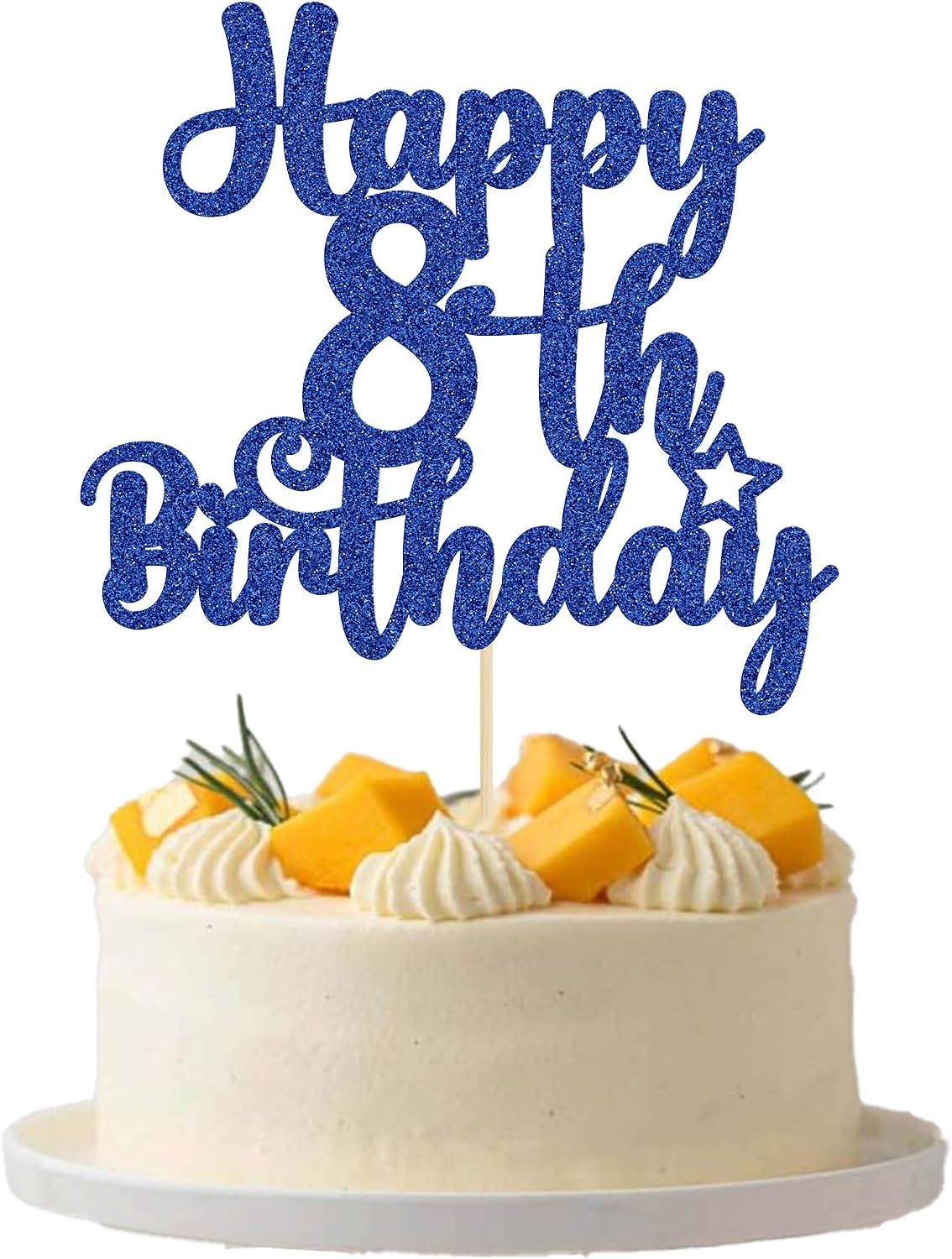 Gyufise 1Pc Happy 80th Birthday Cake Topper Glitter Cheers to 80 - 8th / Blue