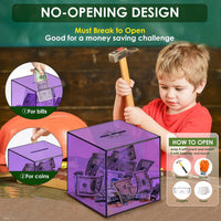 Piggy Bank for Adults Must Break to Open Acrylic Clear Piggy Bank - Purple / 15x15CM - image 3