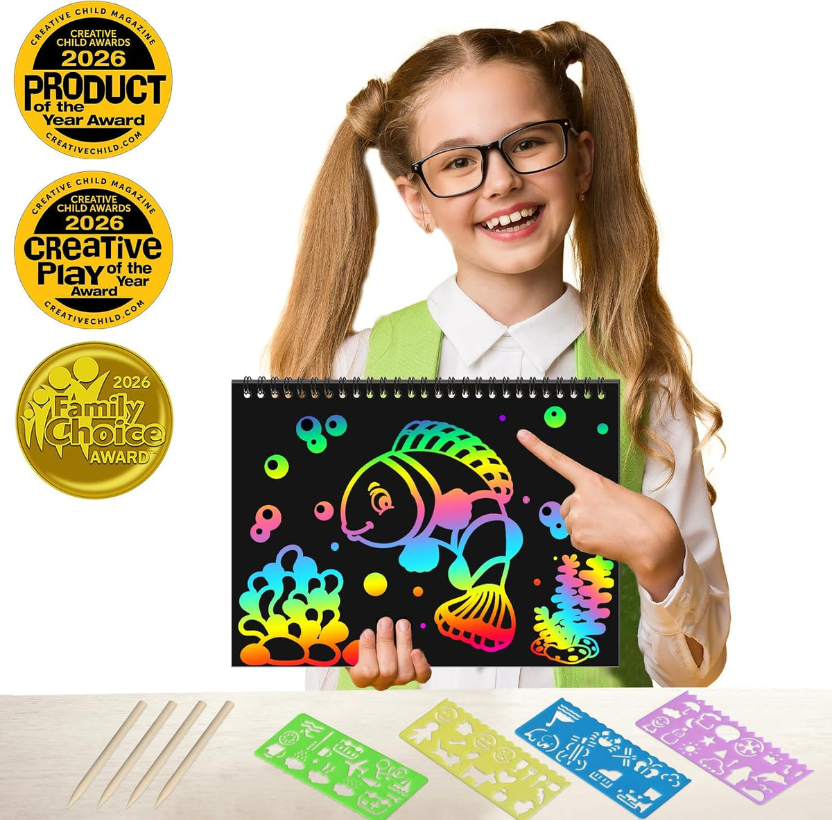 ZMLM Scratch Paper Art Craft: 2 Pack Rainbow Scratch Set for 3 4 5 6 - Ocean - image 2