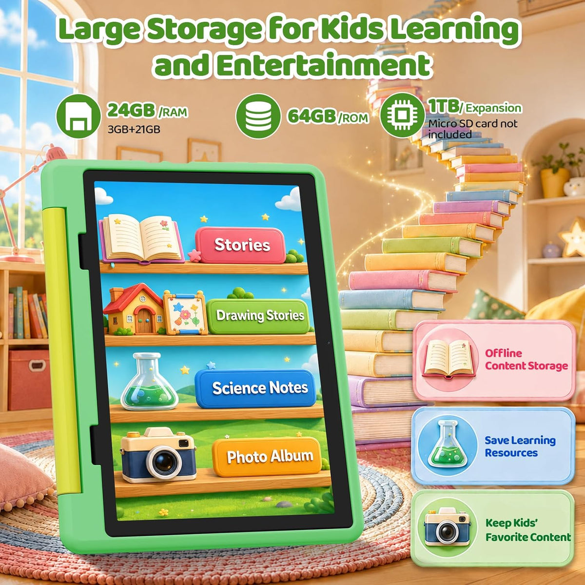 Jeazans 10 inch kids tablet with Android 16, HD screen and parental controls - view 11