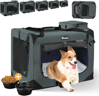 Extra Large Dog Crate with 2 Foldable Bowl, 36 Inch Collapsible Travel Dog Crate Kennel with Soft Blanket for Medium Dogs,Indoor & Outdoor (36" L x 25" W x 25" H, Grey)