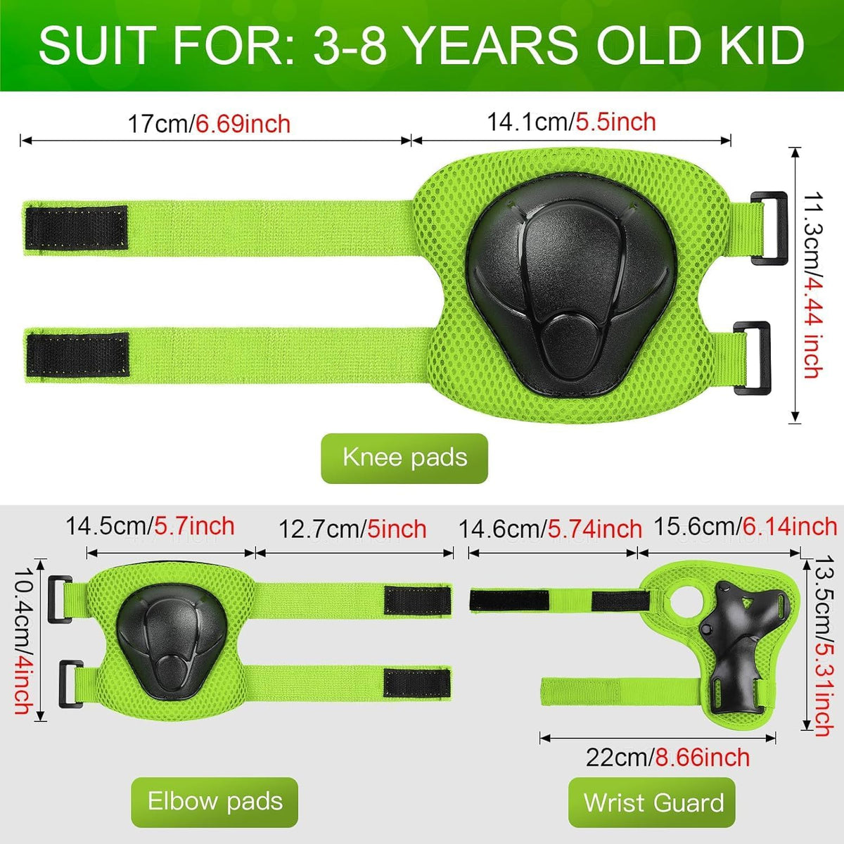Toddler Kids Bike Helmet Set with Knee Elbow Pads - Green / Small: 20.1"-21.2"/51-54cm - image 2